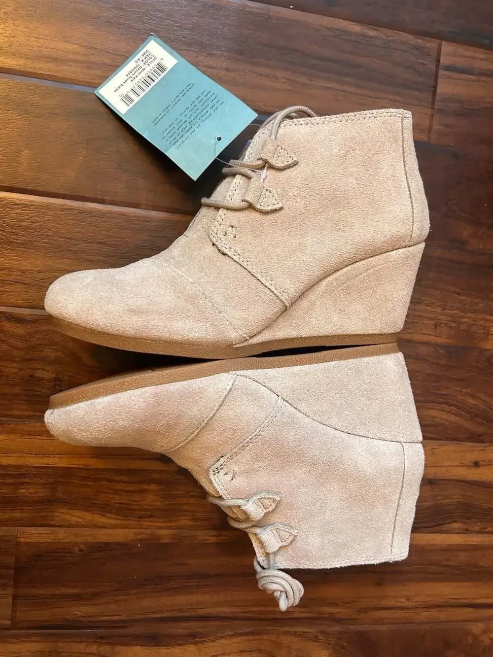 TOMS Women's Kala Lace-Up Wedge Ankle Boots in Desert Taupe Suede boho NWT